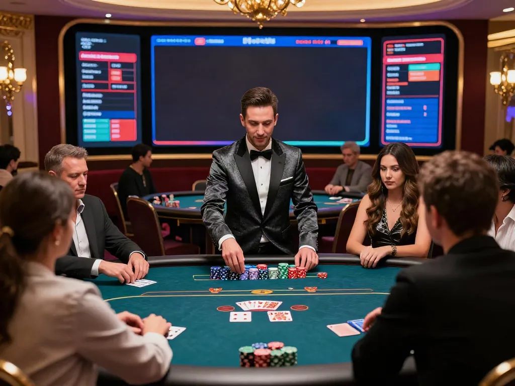 Engaging live casino experience at man88 with elegant dealer and vibrant atmosphere.
