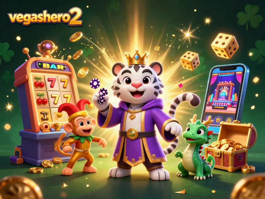 Experience the excitement of vegashero 2 with vibrant slots and casino action illustrated.
